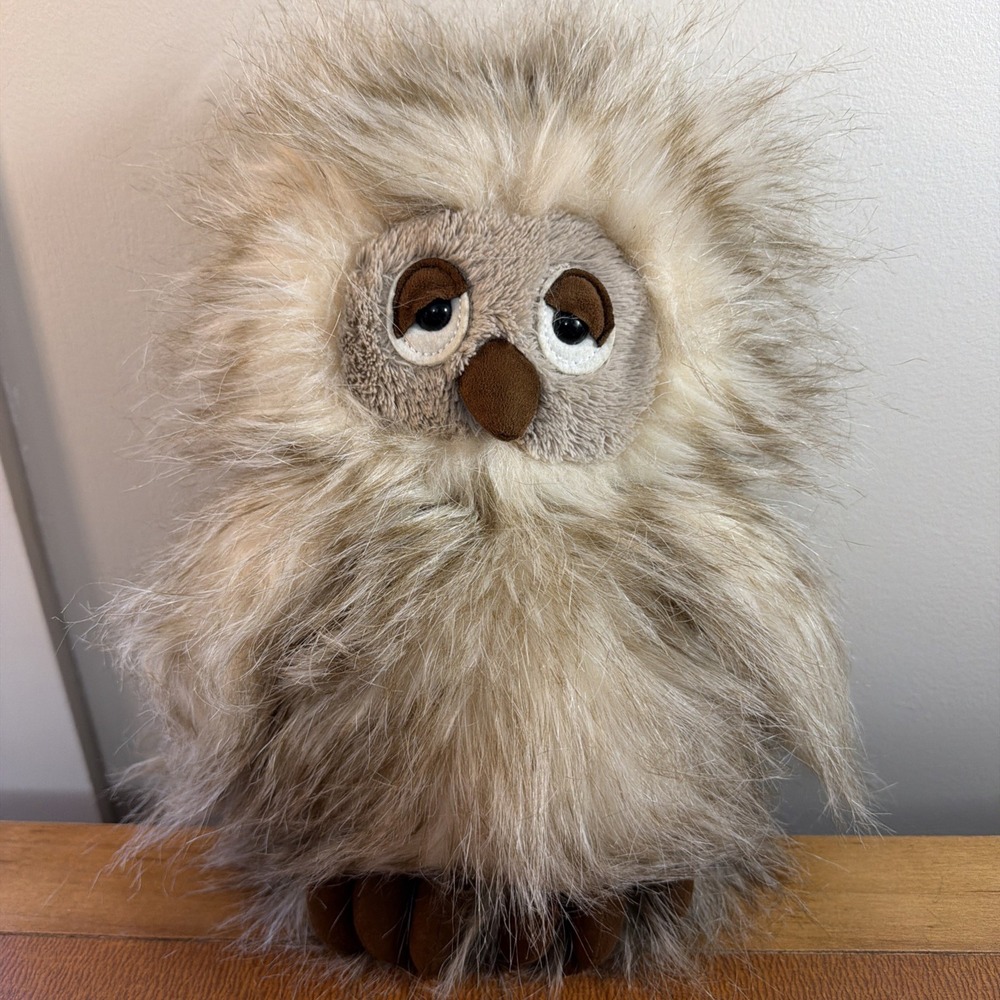 Jellycat London Orlando Owl Plush Fluffy Stuffed Animal Used 10" Retired